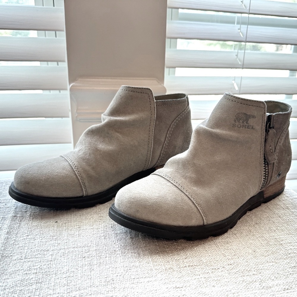 Sorel Major Low Ankle Boots Womens 8 Fossil Suede Canvas Booties NL2162-265